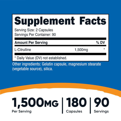 Nutricost L-Citrullin 1500mg, 180 Kapseln - 750mg pro Kapsel, Glutenfrei, Nicht-GVO