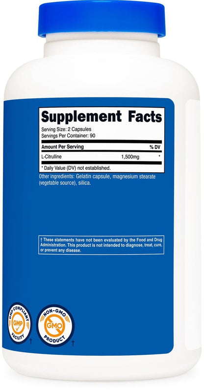 Nutricost L-Citrullin 1500mg, 180 Kapseln - 750mg pro Kapsel, Glutenfrei, Nicht-GVO