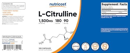 Nutricost L-Citrullin 1500mg, 180 Kapseln - 750mg pro Kapsel, Glutenfrei, Nicht-GVO