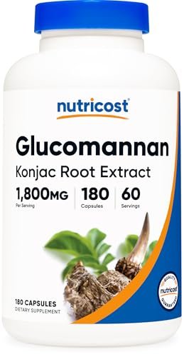 Nutricost Glucomannan 1.800 mg pro Portion, 180 Kapseln – natürliche Ballaststoffquelle, Non-GMO, glutenfrei