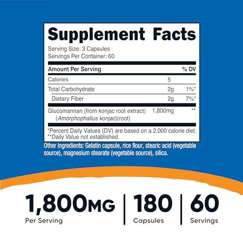 Nutricost Glucomannan 1.800 mg pro Portion, 180 Kapseln – natürliche Ballaststoffquelle, Non-GMO, glutenfrei