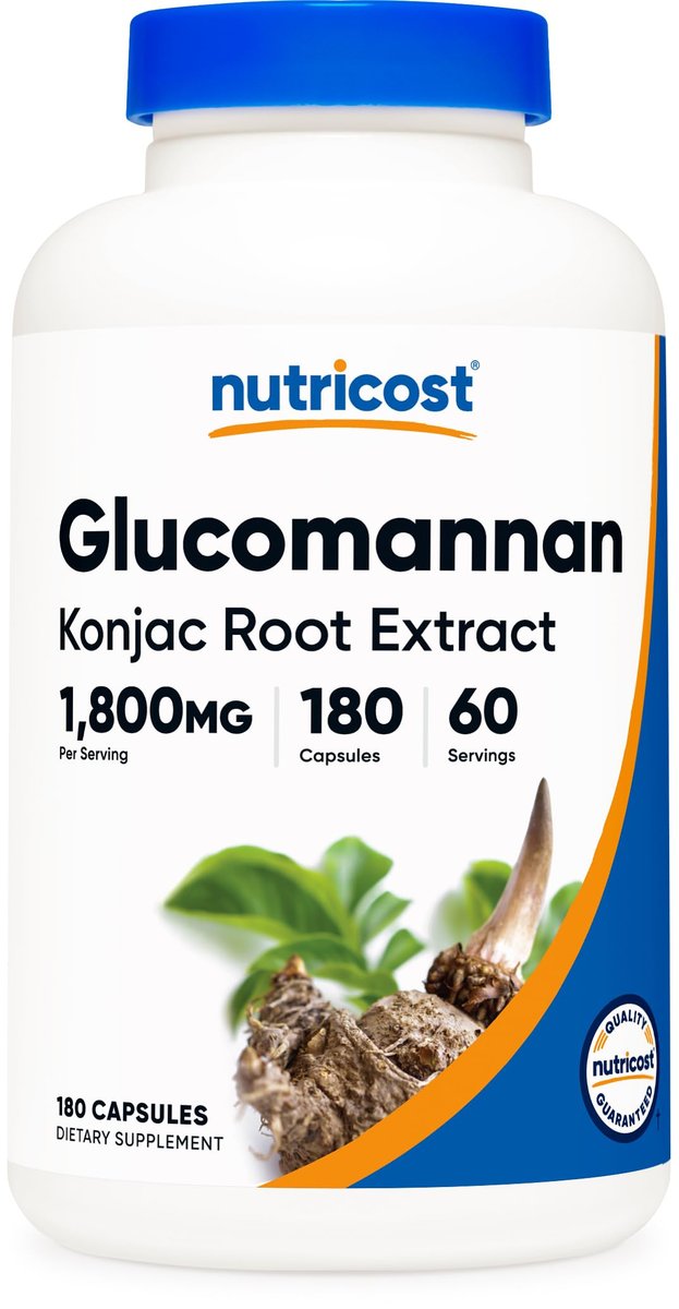 Nutricost Glucomannan 1.800 mg pro Portion, 180 Kapseln – natürliche Ballaststoffquelle, Non-GMO, glutenfrei