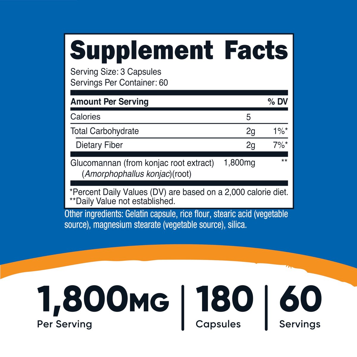 Nutricost Glucomannan 1.800 mg pro Portion, 180 Kapseln – natürliche Ballaststoffquelle, Non-GMO, glutenfrei