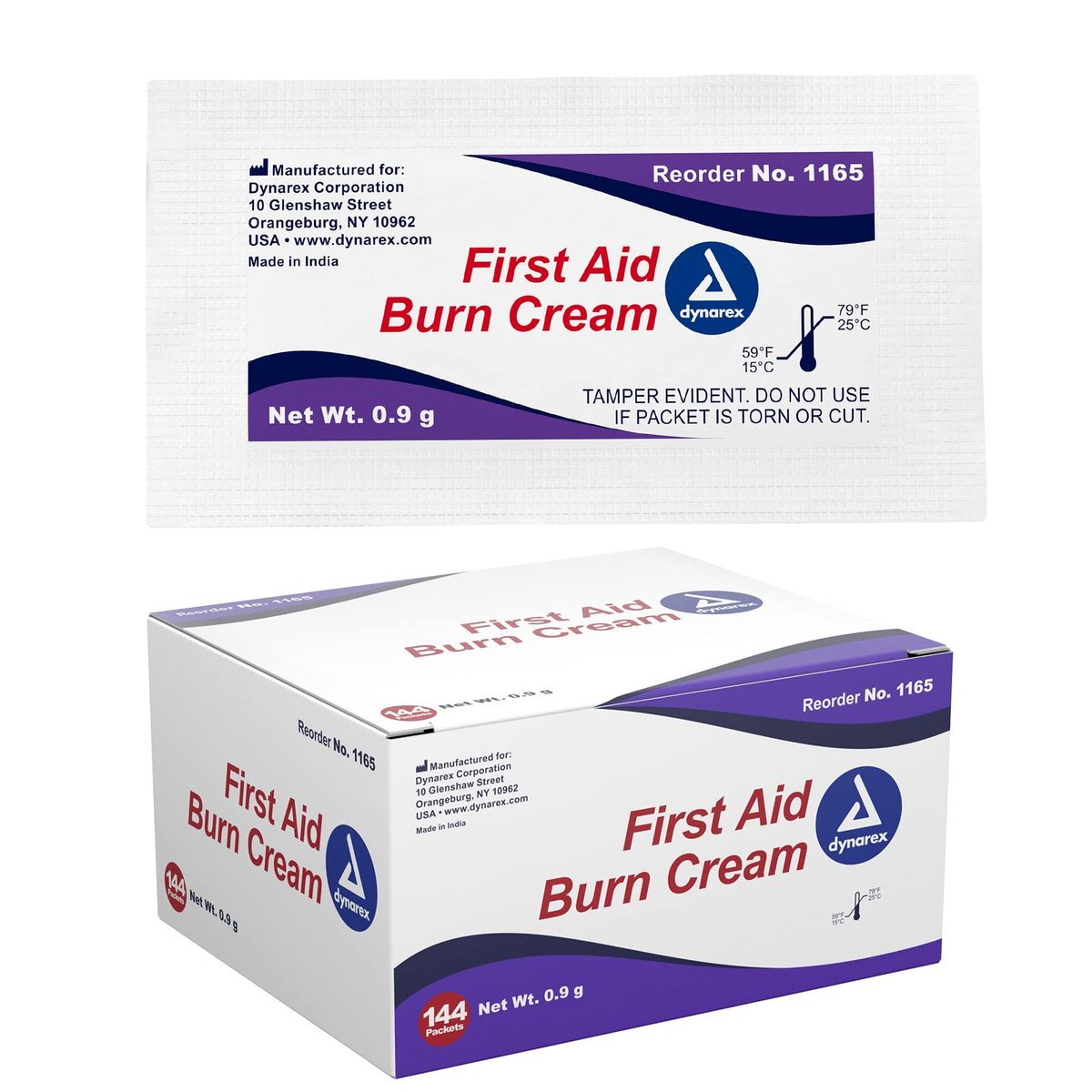 Dynarex Erste-Hilfe-Brandcreme – Brandsalbe für kleine Schnitte, Wunden und Verbrennungen – Einzeldosis-Wasserbasis mit Benzalkoniumchlorid – für medizinische und häusliche Pflege – 0,9 g Beutel, Packung mit 144