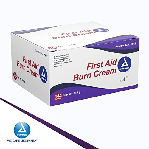 Dynarex Erste-Hilfe-Brandcreme – Brandsalbe für kleine Schnitte, Wunden und Verbrennungen – Einzeldosis-Wasserbasis mit Benzalkoniumchlorid – für medizinische und häusliche Pflege – 0,9 g Beutel, Packung mit 144