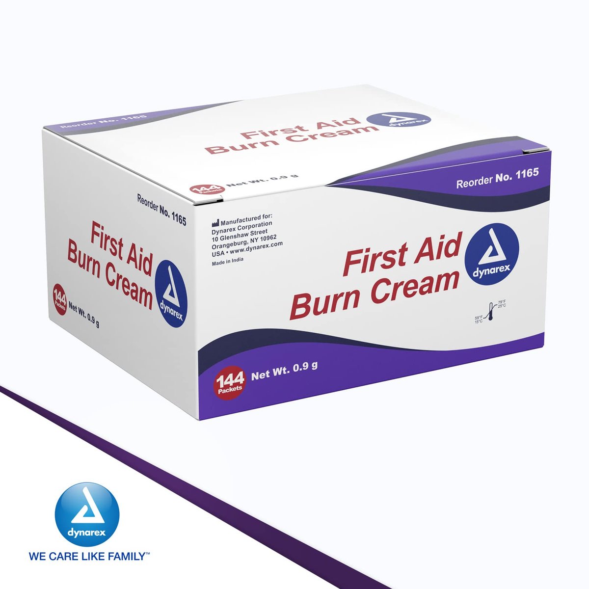 Dynarex Erste-Hilfe-Brandcreme – Brandsalbe für kleine Schnitte, Wunden und Verbrennungen – Einzeldosis-Wasserbasis mit Benzalkoniumchlorid – für medizinische und häusliche Pflege – 0,9 g Beutel, Packung mit 144