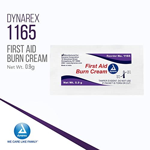Dynarex Erste-Hilfe-Brandcreme – Brandsalbe für kleine Schnitte, Wunden und Verbrennungen – Einzeldosis-Wasserbasis mit Benzalkoniumchlorid – für medizinische und häusliche Pflege – 0,9 g Beutel, Packung mit 144