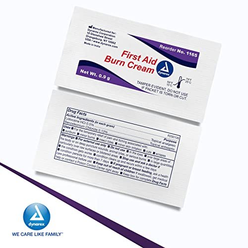 Dynarex Erste-Hilfe-Brandcreme – Brandsalbe für kleine Schnitte, Wunden und Verbrennungen – Einzeldosis-Wasserbasis mit Benzalkoniumchlorid – für medizinische und häusliche Pflege – 0,9 g Beutel, Packung mit 144