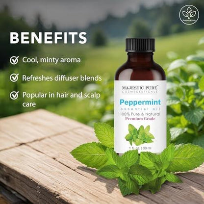 Majestic Pure Pfefferminzöl 100% rein und natürlich – 30 ml mit Glas-Dropper für Diffuser, Aromatherapie, Seifen- und Kerzenherstellung