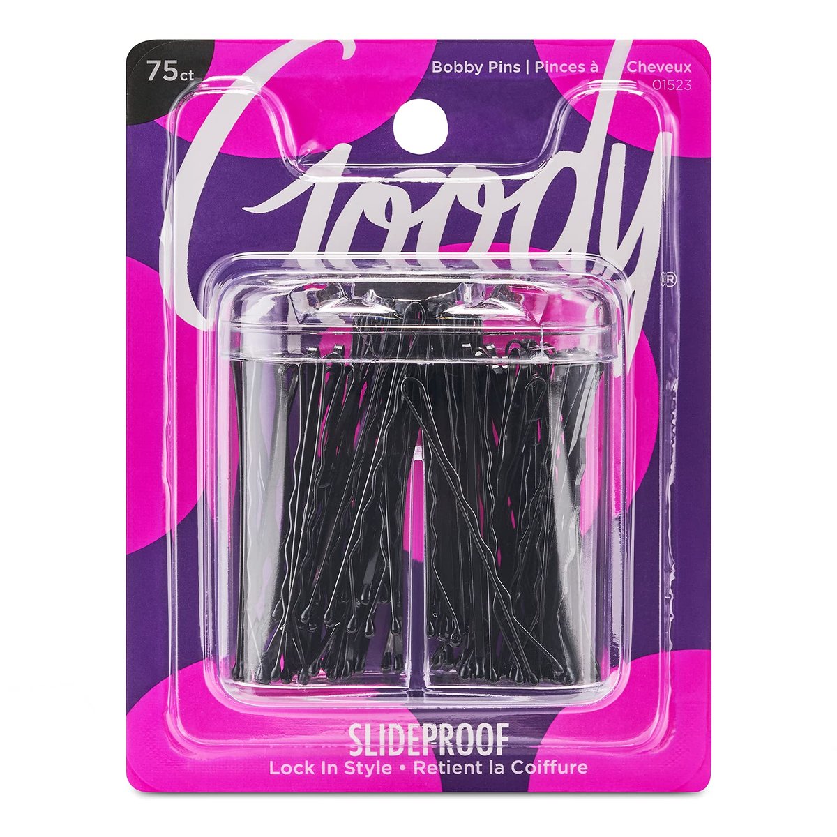 Goody SlideProof Bobby Pin Box mit Magnetdeckel - 75 Stück, Schwarze Haarklammern für Haarstyling, Halt ohne Verrutschen, Bequeme & Schmerzfreie Styling-Accessoires für Frauen & Männer, Alle Haartypen