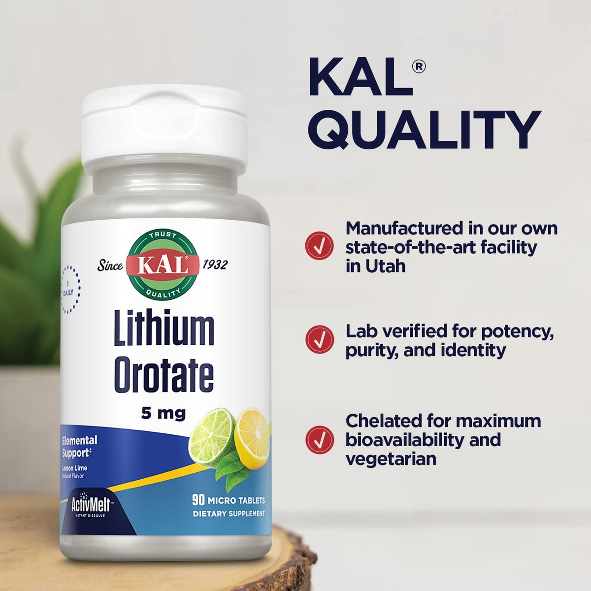KAL Lithium Orotat ActivMelt 5 mg – Chelatiertes Lithium für optimale Absorption & Bioverfügbarkeit, Unterstützung gesunder Stimmung, natürlicher Limetten-Zitronen-Geschmack, 90 Mikro-Tabletten
