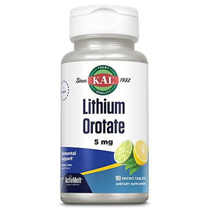 KAL Lithium Orotat ActivMelt 5 mg – Chelatiertes Lithium für optimale Absorption & Bioverfügbarkeit, Unterstützung gesunder Stimmung, natürlicher Limetten-Zitronen-Geschmack, 90 Mikro-Tabletten