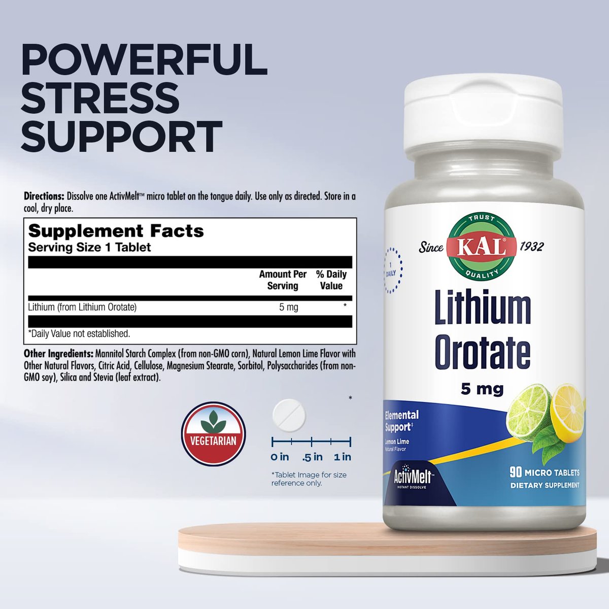 KAL Lithium Orotat ActivMelt 5 mg – Chelatiertes Lithium für optimale Absorption & Bioverfügbarkeit, Unterstützung gesunder Stimmung, natürlicher Limetten-Zitronen-Geschmack, 90 Mikro-Tabletten