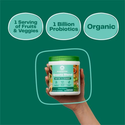 Amazing Grass Greens Blend Detox & Digest – Smoothie-Mix mit Super Greens Pulver, Verdauungsenzymen & Probiotika, 30 Portionen, 210 g