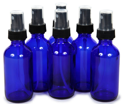 Vivaplex 6er-Pack 60 ml Kobaltblaue Glasflaschen mit schwarzen Feinsprühköpfen