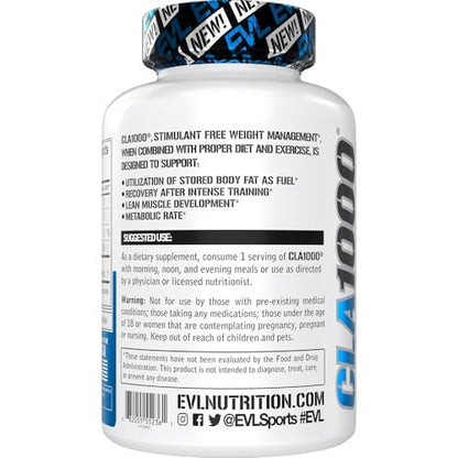 EVLUTION CLA 1000mg – Konjugierte Linolsäure Kapseln zur Unterstützung von Gewichtsverlust, Fettverbrennung und Muskelaufbau – Stimulanzienfrei, auf Safflower-Basis – 180 Kapseln