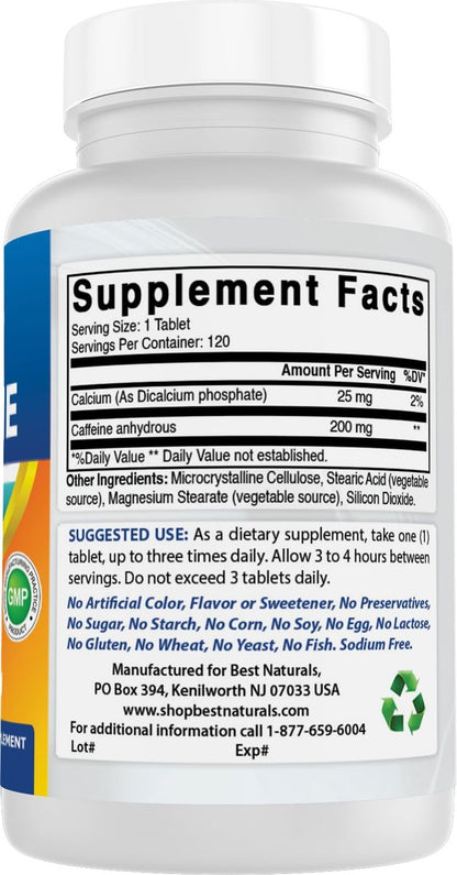 Best Naturals Koffein Tabletten 200mg, 120 Stück – Energie-Booster für den Alltag