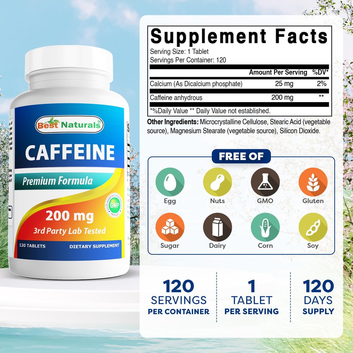 Best Naturals Koffein Tabletten 200mg, 120 Stück – Energie-Booster für den Alltag
