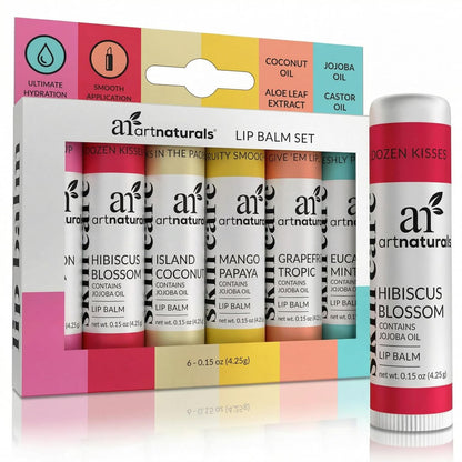 ArtNaturals Lippenbalsam Geschenkset – 6er Pack mit Kokosöl, Aloe & Jojobaöl – Feuchtigkeitsspendend, Pflegend, Natürliche Lippenpflege