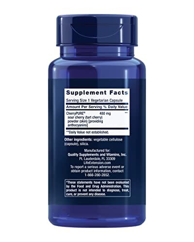 Life Extension Tart Cherry mit CherryPURE® – Anthocyane, oxidativer Stress, Muskelregeneration, Trainingsunterstützung, vegetarisch, glutenfrei, non-GMO, 60 Kapseln