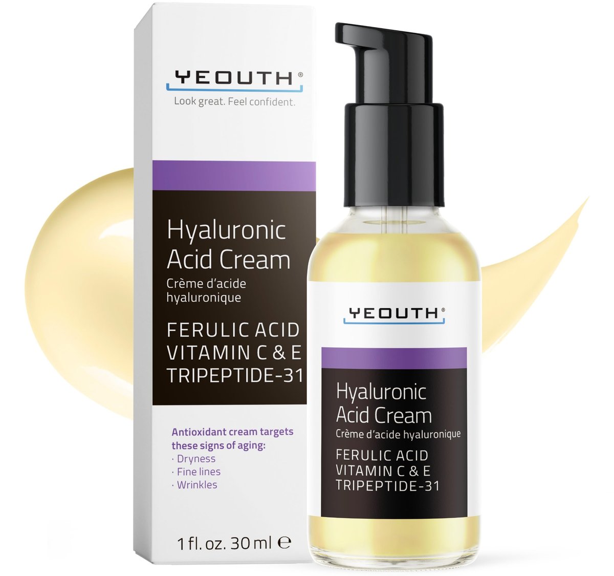 YEOUTH Hyaluronsäure Feuchtigkeitscreme mit Vitamin C & E, Ferulasäure und Tripeptid 31 – Gesichtsfeuchtigkeitscreme für trockene und fahle Haut 30 ml