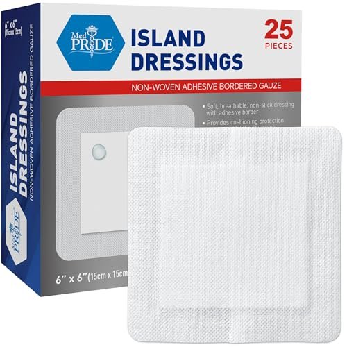 MED PRIDE Haftende Gaze-Pads 6x6, 25 Stück sterile, einzeln verpackte, nicht klebende, atmungsaktive Wundverbände, hoch saugfähig, latexfrei (6'' x 6'' AB4339)