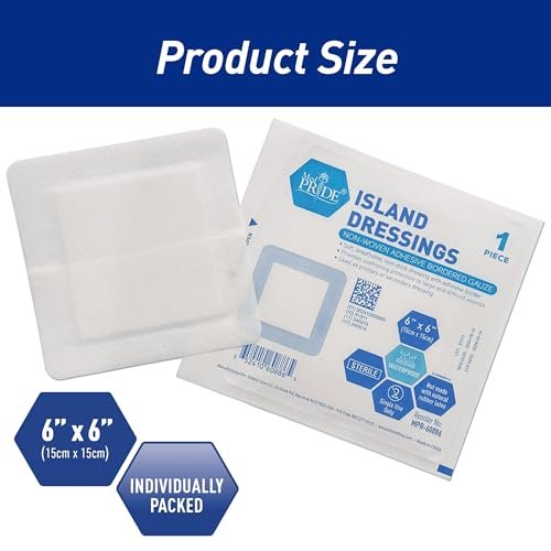 MED PRIDE Haftende Gaze-Pads 6x6, 25 Stück sterile, einzeln verpackte, nicht klebende, atmungsaktive Wundverbände, hoch saugfähig, latexfrei (6'' x 6'' AB4339)