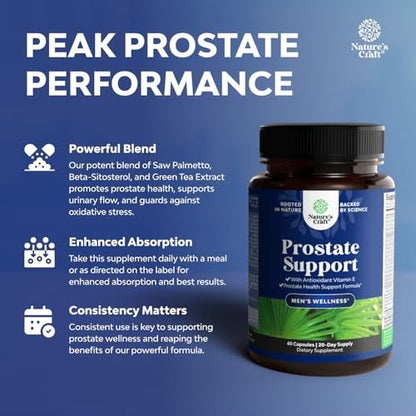 Herbal Saw Palmetto Männliches Nahrungsergänzungsmittel – Potenter Pygeum- und Sägepalmenextrakt mit Beta-Sitosterol & Grüntee für Männer zur Unterstützung der Harnwege & bei häufigem Harndrang – 60 Kapseln
