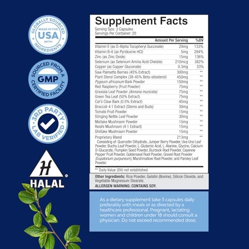 Herbal Saw Palmetto Männliches Nahrungsergänzungsmittel – Potenter Pygeum- und Sägepalmenextrakt mit Beta-Sitosterol & Grüntee für Männer zur Unterstützung der Harnwege & bei häufigem Harndrang – 60 Kapseln