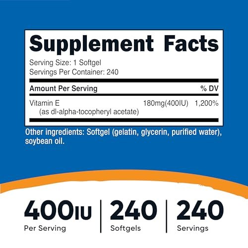 Nutricost Vitamin E 400 IE, 240 Weichkapseln – Glutenfrei, Nicht-GVO