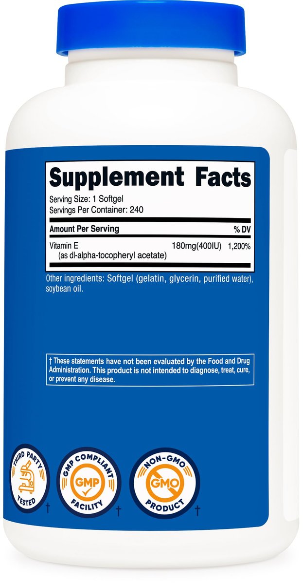 Nutricost Vitamin E 400 IE, 240 Weichkapseln – Glutenfrei, Nicht-GVO