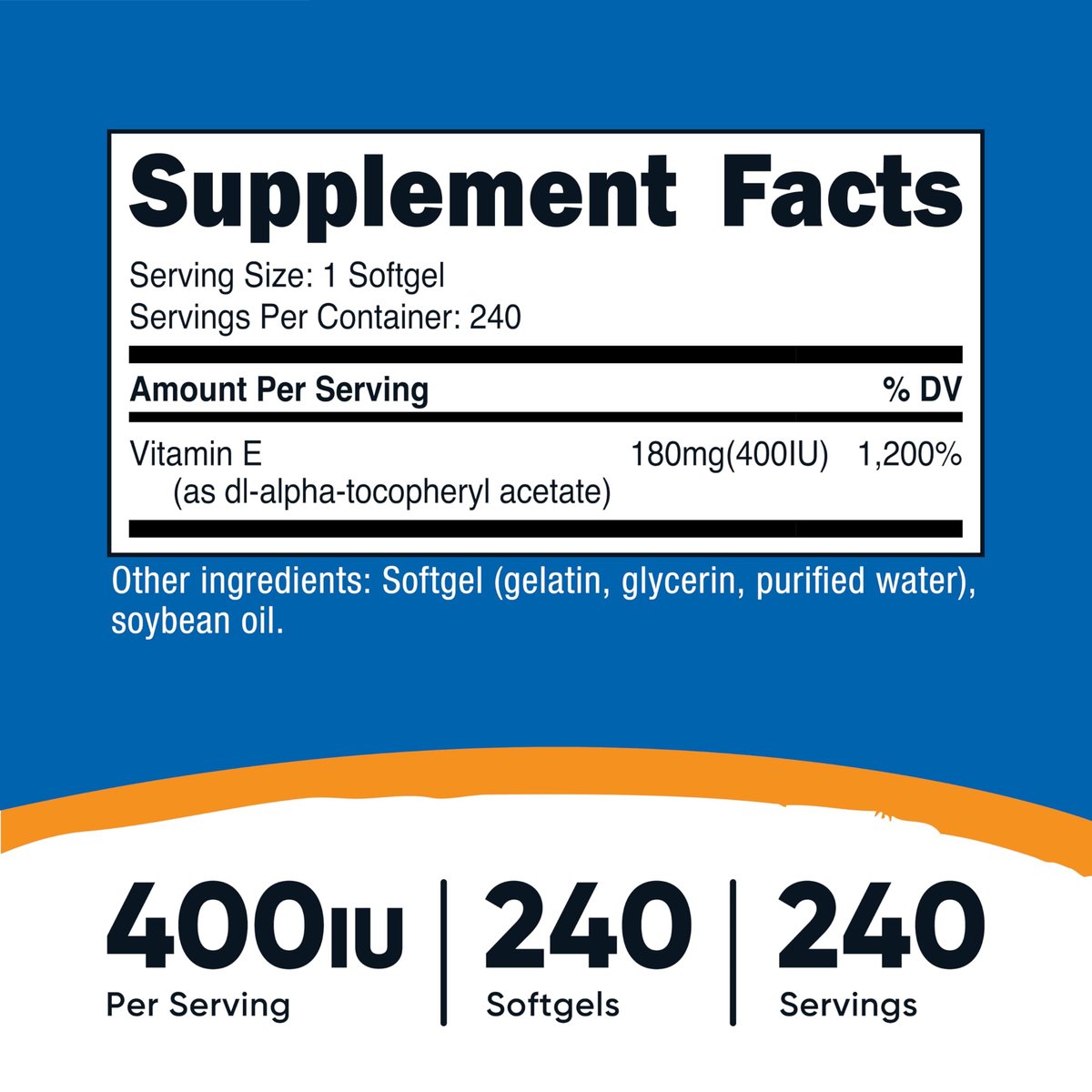 Nutricost Vitamin E 400 IE, 240 Weichkapseln – Glutenfrei, Nicht-GVO