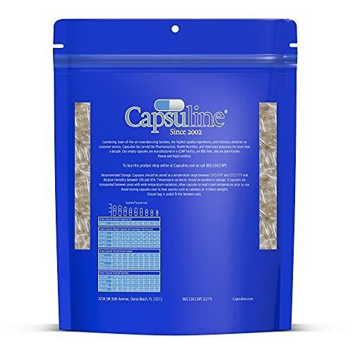 Capsuline Größe 00 Klare leere Gelatinekapseln - DIY Kapselbefüllung - 500 Stück, Halal, Koscher, Glutenfrei, Non-GMO