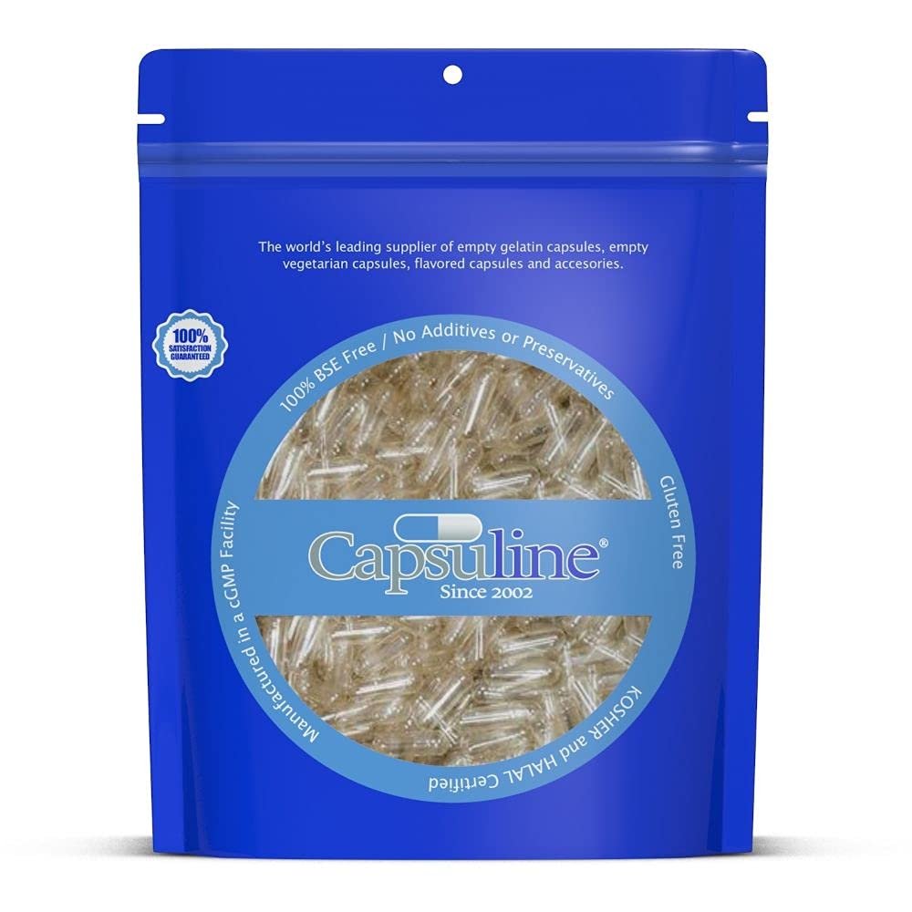 Capsuline Größe 00 Klare leere Gelatinekapseln - DIY Kapselbefüllung - 500 Stück, Halal, Koscher, Glutenfrei, Non-GMO