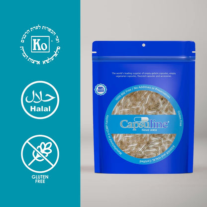 Capsuline Größe 00 Klare leere Gelatinekapseln - DIY Kapselbefüllung - 500 Stück, Halal, Koscher, Glutenfrei, Non-GMO