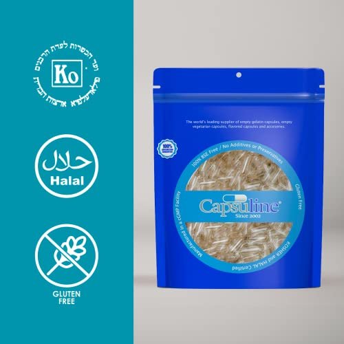 Capsuline Größe 00 Klare leere Gelatinekapseln - DIY Kapselbefüllung - 500 Stück, Halal, Koscher, Glutenfrei, Non-GMO