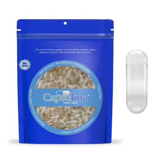 Capsuline Leere Gelatinekapseln Größe 000, Klar - 500 Stück | Glutenfrei, Koscher, Non-GMO zertifiziert | Reine Rinderkapseln für DIY Nahrungsergänzungsmittel