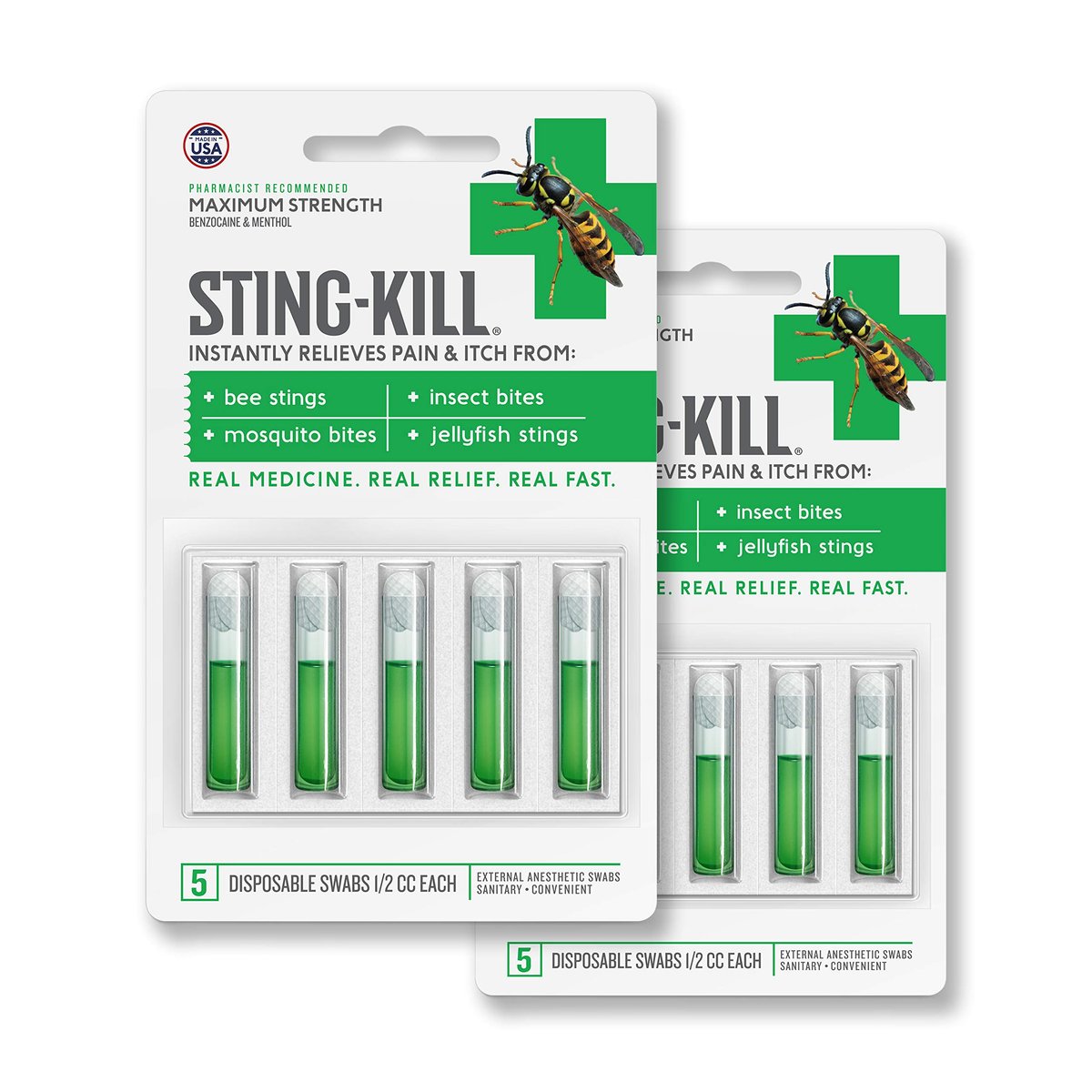 Sting-Kill Insektenstich-Erste-Hilfe-Tupfer mit Betäubungsmittel, sofortige Schmerz- und Juckreizlinderung bei Bienenstichen und Insektenstichen, 5 Stück (2er-Pack)