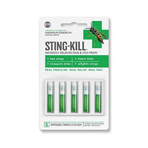 Sting-Kill Insektenstich-Erste-Hilfe-Tupfer mit Betäubungsmittel, sofortige Schmerz- und Juckreizlinderung bei Bienenstichen und Insektenstichen, 5 Stück (2er-Pack)