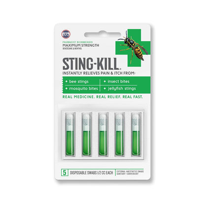 Sting-Kill Insektenstich-Erste-Hilfe-Tupfer mit Betäubungsmittel, sofortige Schmerz- und Juckreizlinderung bei Bienenstichen und Insektenstichen, 5 Stück (2er-Pack)