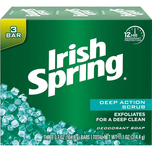 Irish Spring Deodorant Seife, Clean Scrub, 3,75 oz Riegel, 3 Stück (Packung mit 2)