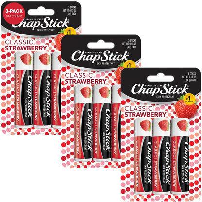 ChapStick Classic Strawberry Lip Balm – 9er-Pack, getönter Lippenpflegestift, saftig & süß, 0,15 oz pro Stück