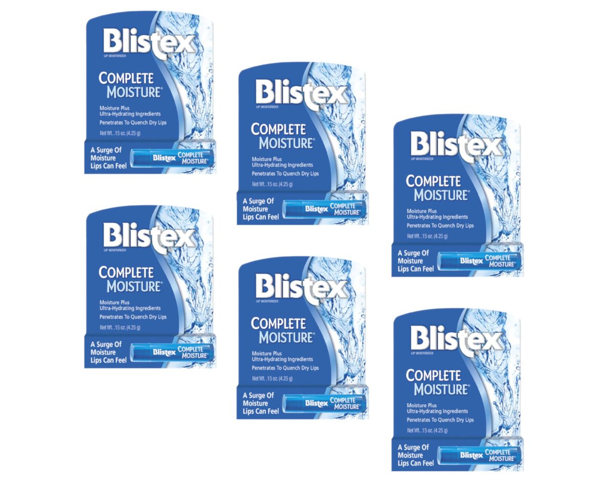 Blistex Complete Moisture Lip Protectant 0,15 oz (6er-Pack) – Feuchtigkeitsspendender Lippenbalsam mit Sonnenschutz