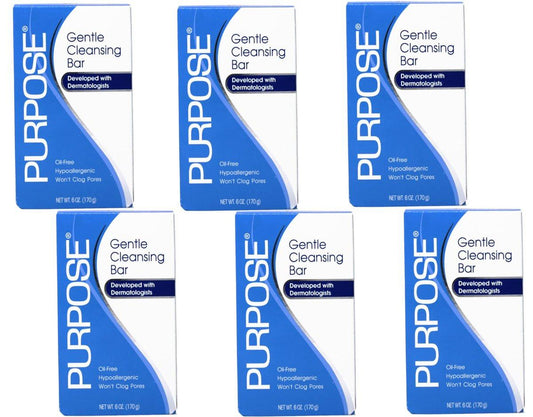 PURPOSE Sanfte Reinigungsseife, so sanft wie Wasser, für alle Hauttypen, für empfindliche & trockene Haut, ölfrei, hypoallergen, sulfatfrei, 6 x 170 g Riegel