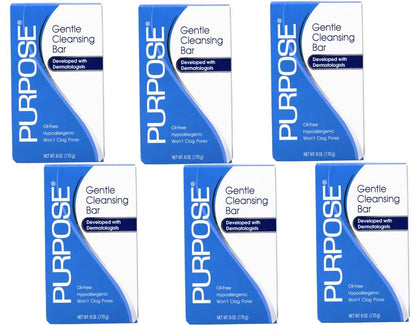 PURPOSE Sanfte Reinigungsseife, so sanft wie Wasser, für alle Hauttypen, für empfindliche & trockene Haut, ölfrei, hypoallergen, sulfatfrei, 6 x 170 g Riegel