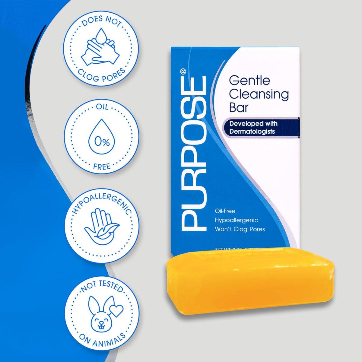 PURPOSE Sanfte Reinigungsseife, von Dermatologen entwickelt, für alle Hauttypen, für empfindliche & trockene Haut, ölfrei, hypoallergen, sulfatfrei, 6 oz Riegel (12er-Pack)