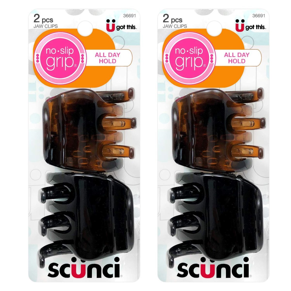 Scuni No-Slip Grip Chunky Haarspangen – 2er-Pack für sicheren Halt den ganzen Tag (Schwarz & Schildpatt)