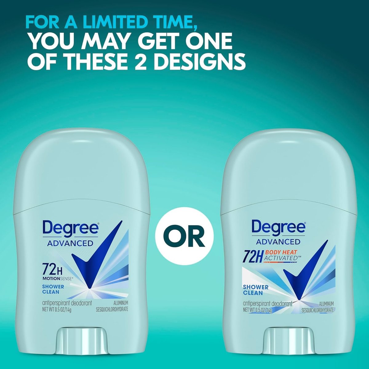 Degree Advanced Antitranspirant Deodorant für Frauen, Shower Clean, 4er-Pack – 72h Schutz, 0,5 Oz pro Stift