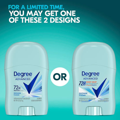 Degree Advanced Antitranspirant Deodorant für Frauen, Shower Clean, 4er-Pack – 72h Schutz, 0,5 Oz pro Stift