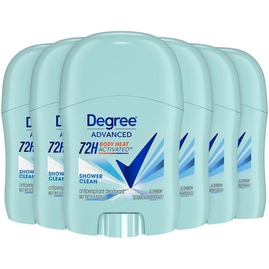 Degree Advanced Antitranspirant Deodorant, Shower Clean 6er-Pack – Reise-Deodorant für Frauen, 72h Schutz, 15 ml pro Stick